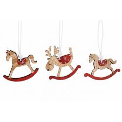 Hanger Set9 Deers And Horses Rood 6xh7cm  Hout 