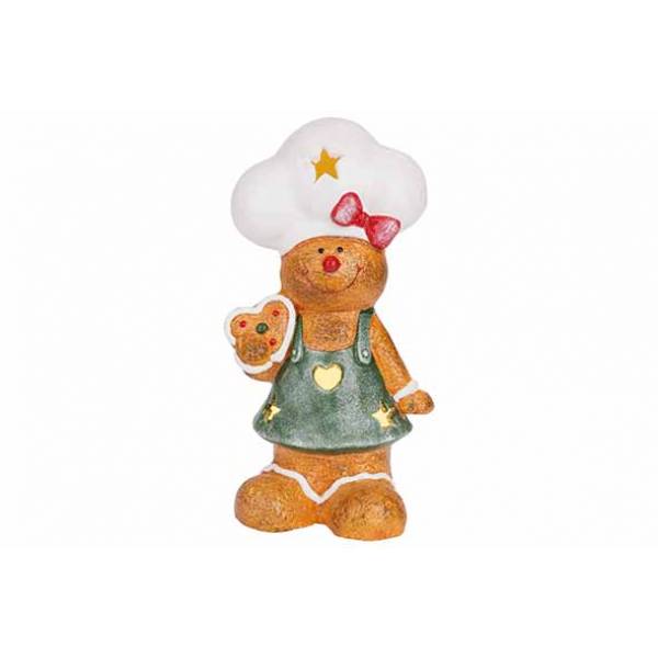 Figuur Coockie Led Groen 20x14xh37cm Keramiek Excl 3 Aaa Batt 