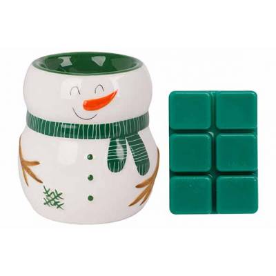 Wax Melt Giftset Snowman Mistletoe Vert 8x8xh9cm Ceramique  Cosy @ Home