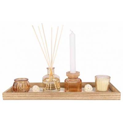Giftset Set11 Deco On Wooden Plate Groen  Bruin 41,5x9xh15cm Glas  Cosy @ Home