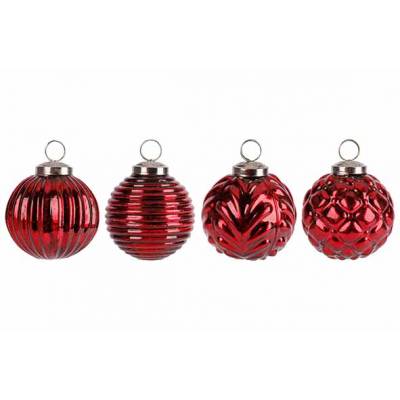 Kerstbal Set4 Mix Donkerrood D8cm Glas   Cosy @ Home