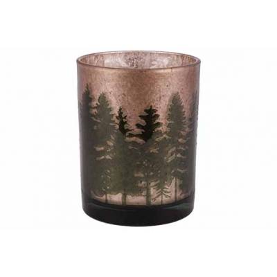 Theelichthouder Forest  Groen 10x10xh13c M Rond Glas  Cosy @ Home