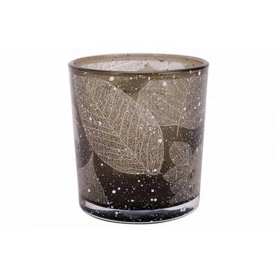 Theelichthouder Snowy Leaves Groen 7x7xh 8cm Glas  Cosy @ Home