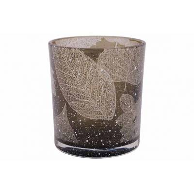 Theelichthouder Snowy Leaves Groen 9x9xh 10cm Glas  Cosy @ Home
