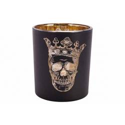 Cosy @ Home Bougeoir Skull Noir Dore 7x7xh8cm Verre  