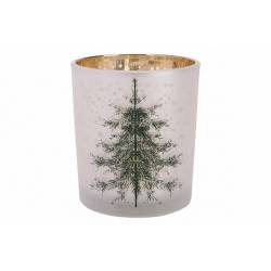 Cosy @ Home Bougeoir Green Tree Blanc Or  9x9xh10cm Verre 