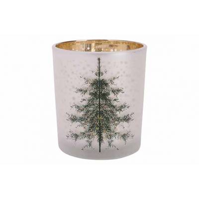 Theelichthouder Green Tree Wit Goud 9x9x H10cm Glas  Cosy @ Home