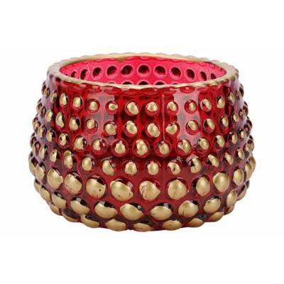 Theelichthouder Golden Dots Rood 8x8xh6c M Glas  Cosy @ Home
