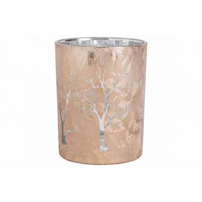 Theelichthouder Brushed Trees Champagne 10x10xh12,5cm Glas 