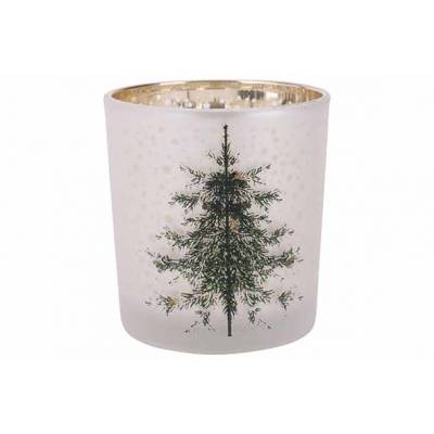 Theelichthouder Green Tree Wit Goud 7x7x H8cm Glas  Cosy @ Home