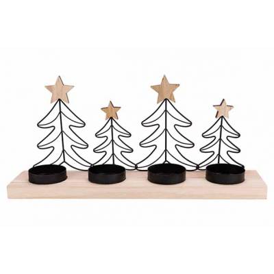 Theelichthouder Trees Black Natuur 34x7x H16cm Hout  Cosy @ Home