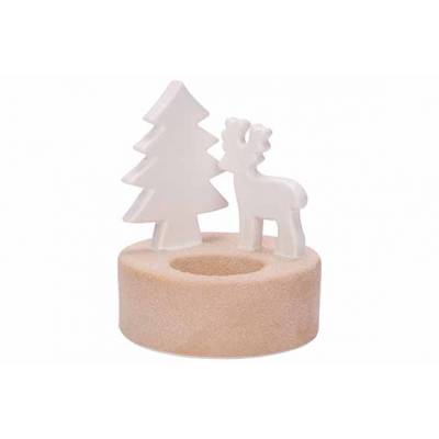 Bougeoir Tree And Deer Blanc 10x10xh12cm  Rond Ceramique  Cosy @ Home