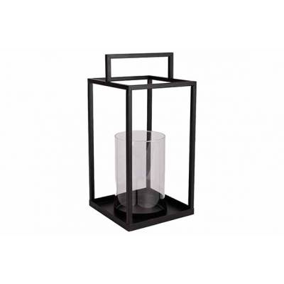 Lantaarn Zwart 15x15xh31cm Vierkant Meta Al-glas  Cosy @ Home