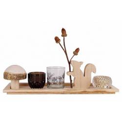 Giftset Fall On Plate 6dlg Natuur 40x12x H14cm Glas-hout 