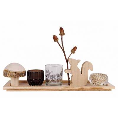 Giftset Fall On Plate 6dlg Natuur 40x12x H14cm Glas-hout  Cosy @ Home