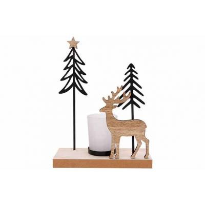 Theelichthouder Deer Trees Black Glass N Atuur 37x28xh45cm Hout  Cosy @ Home
