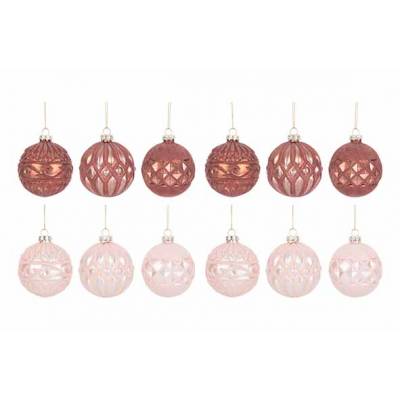 Kerstbal Set12 4ass Mix Roze D8cm Glas In Displaybox  Cosy @ Home