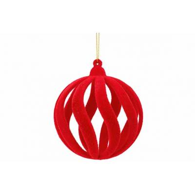Hanger Ball Spiral Flocked Rood 7x7xh7cm   Cosy @ Home