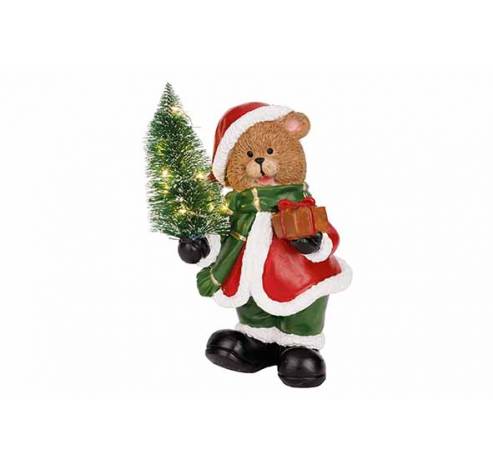 Ours Standing Led Gift Xmas Tree Incl. 2 Xlr44 Batt Rouge Vert 10x8xh16cm Resine  Cosy @ Home