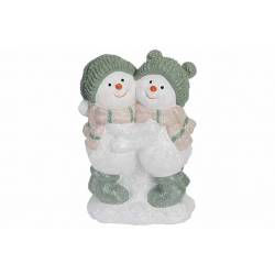 Sneeuwman Boy-girl Cuddling Groen 16x9xh 22,5cm Andere Polyresin 