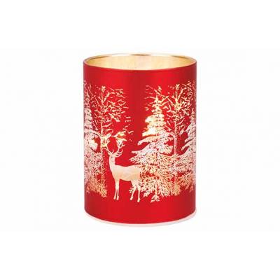 Lamp Led Forest Deer Excl 3xaa Batt Rood  8x8xh10cm Rond Glas 