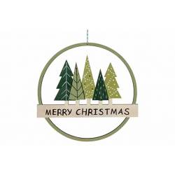 Hanger Merry Christmas Xmas Trees Groen 19,5x,5xh19,2cm Rond Hout 