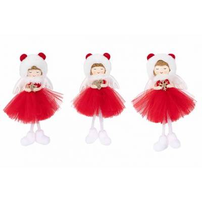 Hanger Angel Girl 3ass Rood 10x10xh16cm Polyester  Cosy @ Home