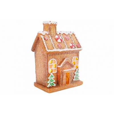 Kersthuis Cookie Led Excl 3xaaa Batt Bru In 17x11xh23cm Resin  Cosy @ Home