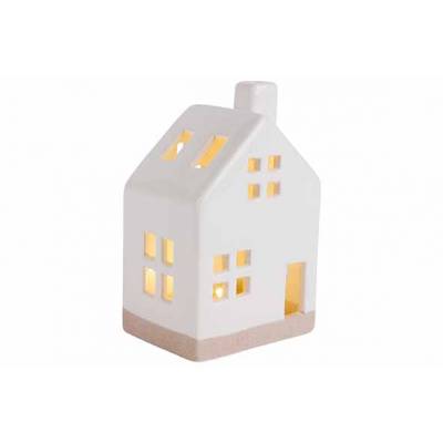 Maison  Led Incl. 2xlr44 Batt Blanc 9x7x H15cm Ceramique  Cosy @ Home