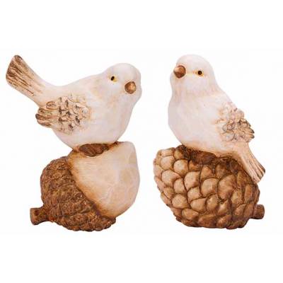 Oiseau On Pinecone 2ass Blanc 9x13xh17cm  Ceramique  Cosy @ Home