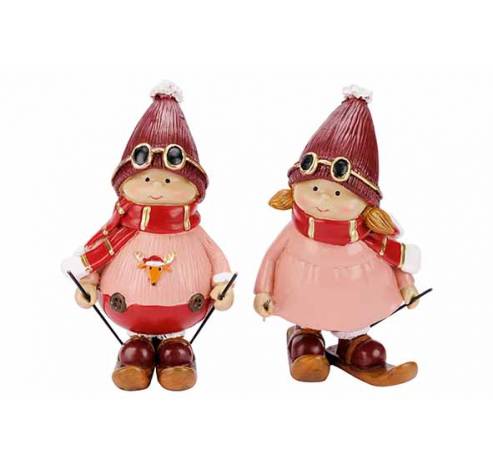 Skier Kid 2ass Bordeaux Roze 8x7xh15cm P Olyresin  Cosy @ Home