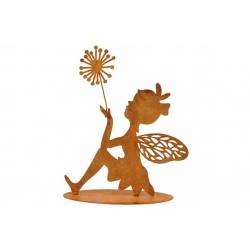Beeld Fairy Sitting Holding Flower Roest  14x6xh16cm Andere Metaal 