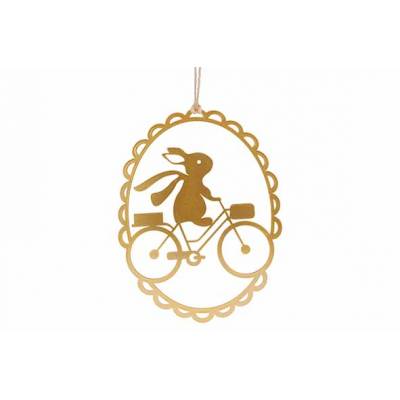 Suspension Rabbit On Bicycle Dore 25x,5x H18cm Ovale Metal  Cosy @ Home