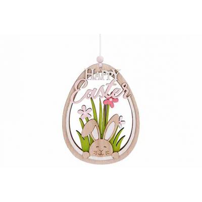 Hanger Happy Easter Pink Natuur 12,5x1,2 Xh29cm Ovaal Hout  Cosy @ Home