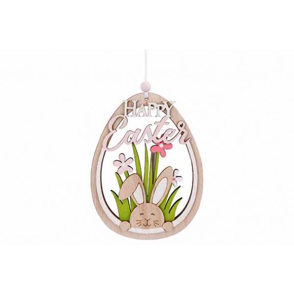 Hanger Happy Easter Pink Natuur 12,5x1,2 Xh29cm Ovaal Hout 