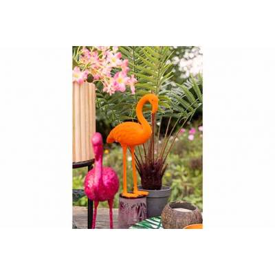 Flamingo Flocked Oranje 21x7xh28cm Kunst Stof  Cosy @ Home