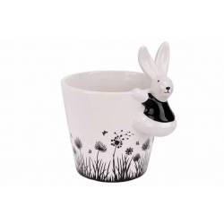 Cosy @ Home Cachepot Flowers Rabbit Blanc - Noir  13 X10,5xh14,5cm Rond Conique Dolomite 