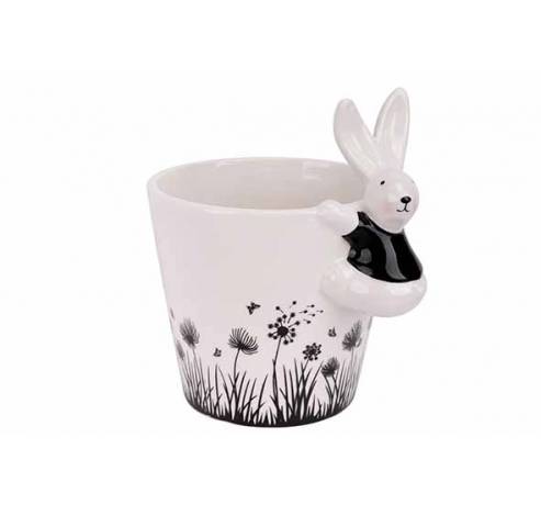 Cachepot Flowers Rabbit Blanc - Noir  13 X10,5xh14,5cm Rond Conique Dolomite  Cosy @ Home