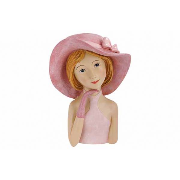 Cosy @ Home Potje Lady With Hat Roze 14,5x11,5xh20cm  Andere Polyresin