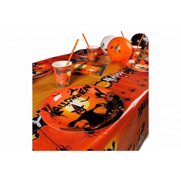 Bord Set12 Halloweendeco Zwart Oranje D22,5cm Karton 