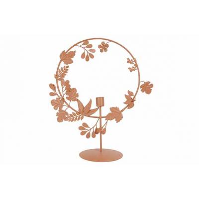 Staander Leaves Candle Holder Bruin 33x1 2xh36cm Rond Metaal  Cosy @ Home