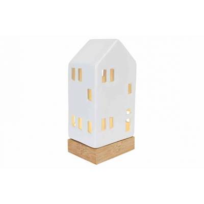 Huis Glazed Led 3aa Batt Not Incl Wit 8, 8x7xh18,5cm Langwerpig Aardewerk  Cosy @ Home