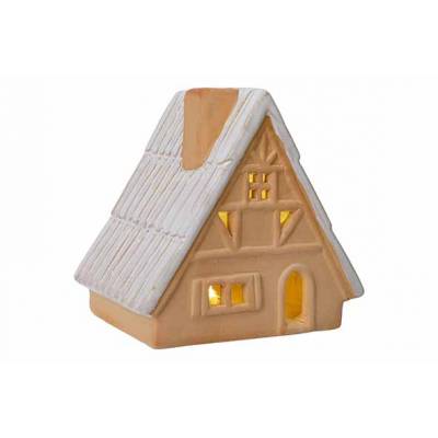 Huis Glazed-tc Led Incl. 2xlr44 Batt Terracotta 14,9x11,5xh15cm Aarde  Cosy @ Home