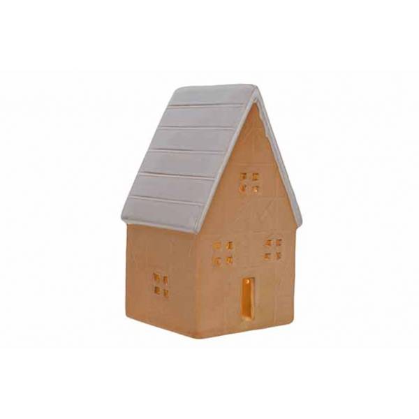 Cosy @ Home Huis Glazed-tc Led Incl. 2xlr44 Batt Terracotta 8,8x7,6xh14,7cm Aarde