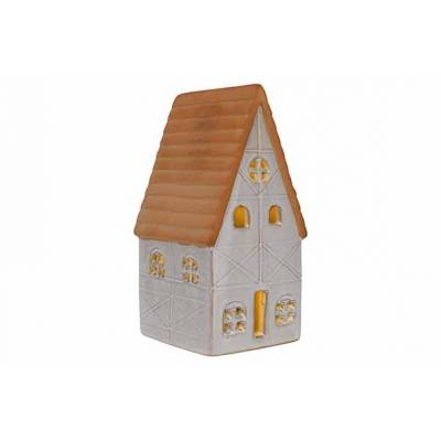 Huis Glazed-tc Led Incl. 2xlr44 Batt Beige 8,7x7,4xh15,8cm Aardewerk  Cosy @ Home