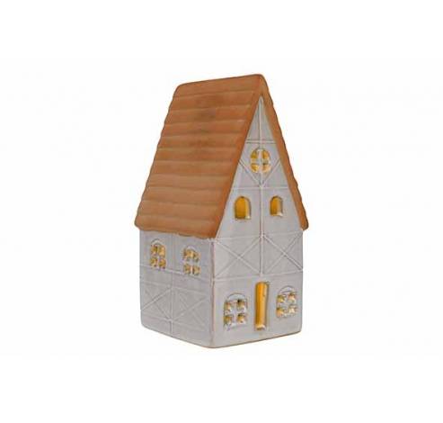 Huis Glazed-tc Led Incl. 2xlr44 Batt Beige 8,7x7,4xh15,8cm Aardewerk  Cosy @ Home