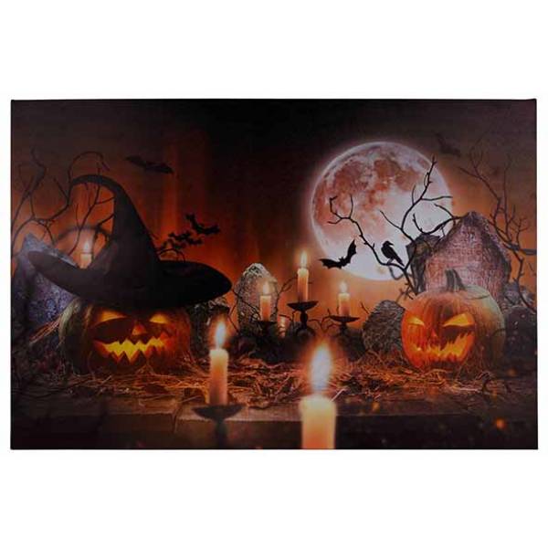 Cosy @ Home Canvas Moon Pumpkins Bats Led 2aabat Not  Incl 40x60xh2,5cm Rechthoek
