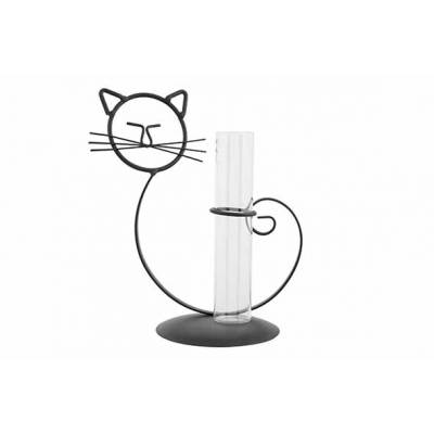 Houder Cat 1x Glass Tube Zwart 14x10,5xh 21,5cm Metaal-glas  Cosy @ Home