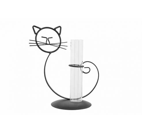 Houder Cat 1x Glass Tube Zwart 14x10,5xh 21,5cm Metaal-glas  Cosy @ Home