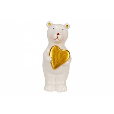 Ours Heart Gold Blanc 5,2x5,2xh10cm Allo Nge Ceramique 